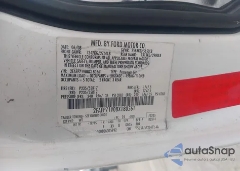 2008 Ford Crown Victoria Police/Police Interceptor from USA, damaged, VIN 2FAFP71V08X180561